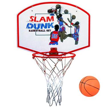 Imagem de Cesta de basquete de madeira – Mini cesta de parede interna com encosto de madeira de 48 x 40 cm, aro de aço de 30 cm, bola e rede de nylon para crianças