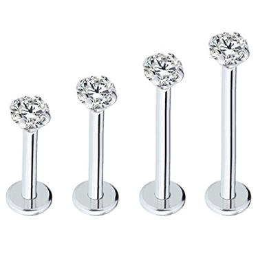 Imagem de Joias Injoy 16G Aço Inoxidável 3 mm CZ Lip Studs Labret Monroe Nose Tragus Helix Ear Piercing Jewelry, Aço inoxidável, Zircônia cúbica