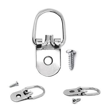 Imagem de PHS Cabides resistentes de anel em D pacote com 100 parafusos - Ferragens para pendurar molduras de madeira - Anéis D para pendurar fotos - Suporte de 11 kg