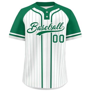 Imagem de Camisa de beisebol personalizada listrada personalizada costurada/estampada uniforme esportivo para homens mulheres menino, Branco-verde-02, One Size