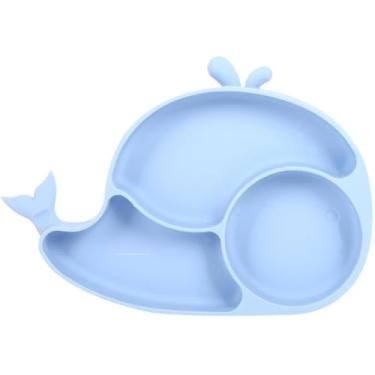 Imagem de Tigela Prato Silicone Baleia Infantil Bebê com Divisórias alimentação criança Introdução alimentar