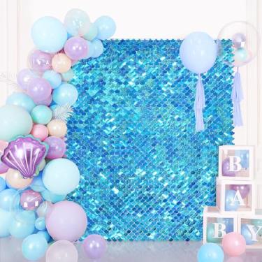 Imagem de Painel de parede brilhante sereia – Painéis de glitter 1,2 m x 1,8 m kit de balões de escamas de peixe para aniversário de aniversário, noivado, despedida de solteira