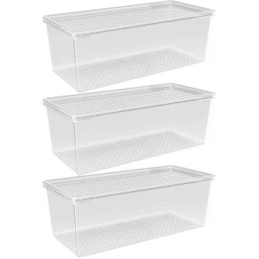Imagem de Kit 3 Organizadores de Geladeira com Tampa 4,5L Frutas Legumes  Multiuso Transparente UZ