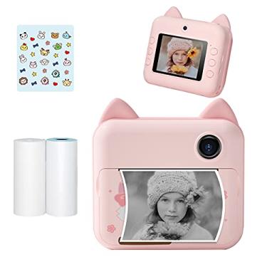 Imagem de HUIOP câmera infantil,P1 Kids Camera 32GB Crianças Instant Camera Photo Printer Tela IPS de 2,4 polegadas Presentes de aniversário de Natal para meninas com suporte para papel de impressão Transmissão