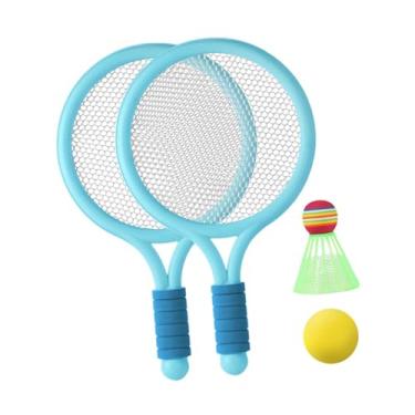Imagem de rockible Conjunto de raquete de badminton infantil com petecas e bolas de tênis, esporte interno e externo, raquete de tênis infantil portátil para esportes