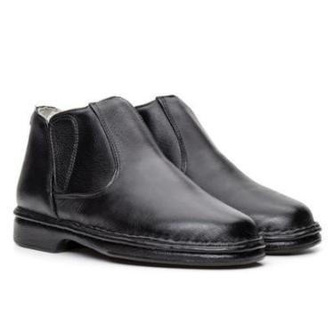 Imagem de Bota Sapato Masculina Ortopédica de Couro Palmilha Conforto Preto-Masculino