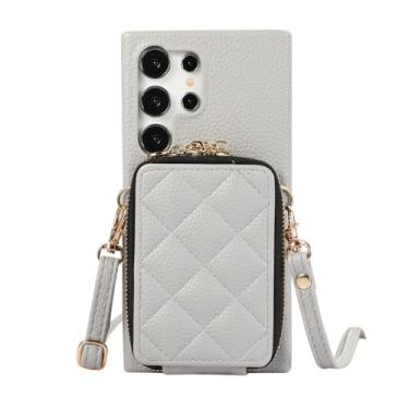 Imagem de Cartões de zíper de luxo Solt crossbody carteira de couro capa para Samsung Galaxy S24 Ultra S23 Plus S22 A55 A15 A35 A25 A05 A05S A14 A24 A54, cinza, azul, para Samsung S22Ultra