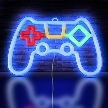 Imagem de Vicloon Placa neon para jogadores, forma de controle de jogo, luz neon - luz de parede LED alimentada por USB/bateria para decoração de sala de jogos e presentes retrô de fliperama para adolescentes e