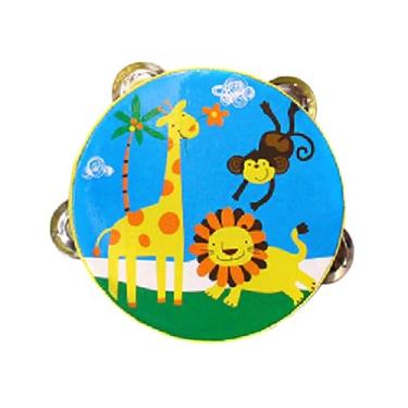 Imagem de Colaxi Pandeiros de madeira de mão, brinquedo educativo, brinquedo de aprendizagem para crianças, pandeiro de mão, sino de tambor para jogos, festa, adultos, Animal, 15cm