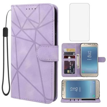 Imagem de Wanyuexes Capa para Galaxy J3 Prime/J3 Emerge/Amp Prime2/J3 Eclipse/J3 LunaPro Capa carteira protetora de tela de vidro temperado, capa flip de couro com suporte para cartão de crédito para Samsung