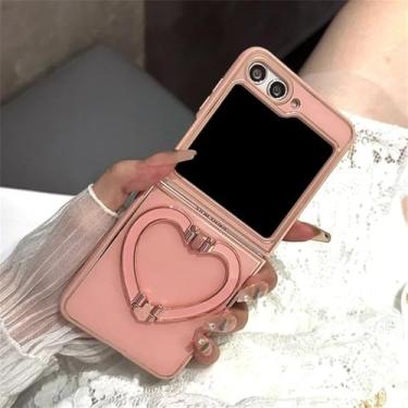 Imagem de para Samsung flip5 Flip4 Cute Cartoon Love Heart Bracket Case para Samsung Galaxy Z Flip 5 4 3 6 ZFlip Capa dobrável com suporte revestido, rosa, para Z Flip 4