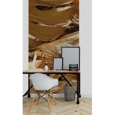 Imagem de Papel de Parede 3D Painel 1M Folhas Floresta Dourada Vinil Folhagem Au