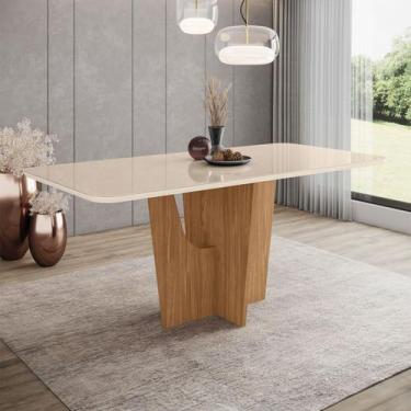 Imagem de Mesa de Madeira Vértice com Vidro Nature/Off White - Henn, Branco, Mod