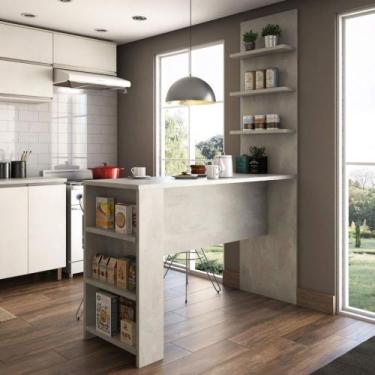 Imagem de Bancada Mesa Gourmet Cozinha Pérola Concreto 1,50m c/ Painel - Linha S