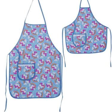 Imagem de Avental De Cozinha Mãe E Filha Unicórnio Azul - Recanto da Costura