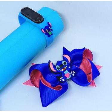 Imagem de Kit Relógio Infantil Digital Led silicone Ajustável Disney Stitch e Li