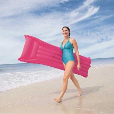 Imagem de Colchão inflável p/ piscina Bestway com apoio de cabeça Rosa