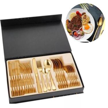 Imagem de Kit Completo De De Talheres Dourado 48 Peças Faqueiro Inox - bbless