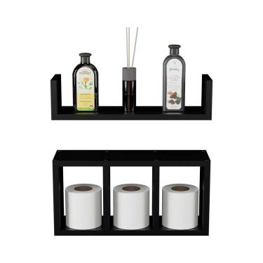 Imagem de Kit 2 Peças Nicho Prateleira para Banheiro Preto 40 x 12cm