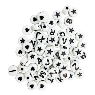Imagem de 750 Letras Entremeio Miçangas Branca E Preta Alfabeto Símbolos Para Fa