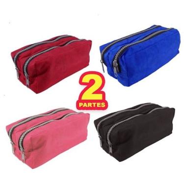 Imagem de Estojo Duplo 2 Divisorias Nylon Com Zíper Liso Escolar - Utilidades , 