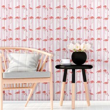 Imagem de Papel De Parede Adesivo Autocolante Vinil Animal Vários Flamingos No F