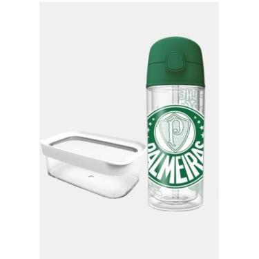 Imagem de Kit Lanche Escolar Garrafa Palmeiras Oficial Com Canudo De Silicone - 