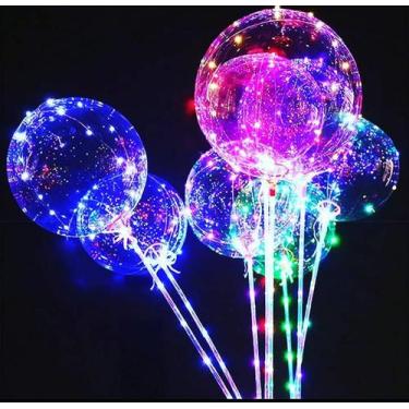 Imagem de Kit 10 Balão Bexiga De Led Bubble Transparente Com Vareta e Pilhas - F
