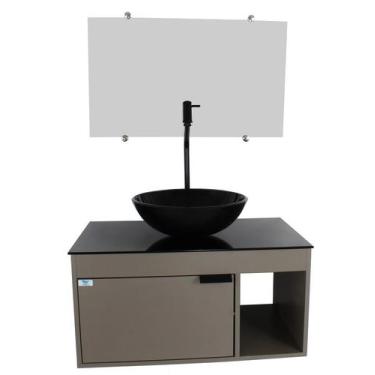 Imagem de Gabinete Armário Banheiro 60cm Cuba Redonda Preta - Cubas e Gabinetes