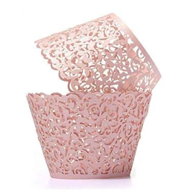 Imagem de YOZATIA Embalagem para cupcake de videira, 60 peças de forro de renda para cupcake de tamanho regular (rosa)