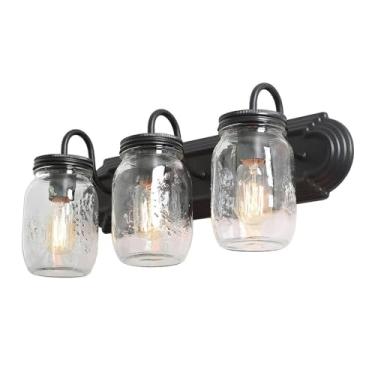 Imagem de LNC Luminária para banheiro, arandela de parede para jarro de pedreiro de fazenda sobre espelho com bronze friccionado a óleo, A02980