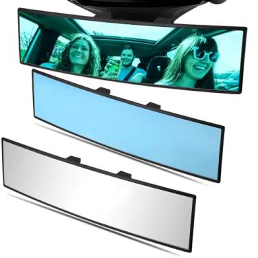 Imagem de WSSROGY Pacote com 2 espelhos retrovisores de carro HD de vidro 30,5 cm antirreflexo com clipe panorâmico grande angular interior do carro espelho retrovisor universal para carros, SUVs, caminhões