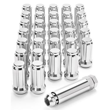 Imagem de Orion Motor Tech M14x1.5 Wheel Lug Nuts 32 Pack, Chrome Lug Nuts 2 polegadas Tall Spline Drive Cone Seat com soquete compatível com Ford F250 F350 Super Duty, Chevy Silverado 1500 2500HD e GMC Sierra