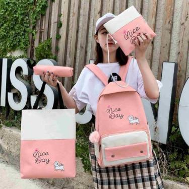 Imagem de Mochila Feminina Escolar Juvenil Grande  Passeio- Kit com 4 Pçs - Attu
