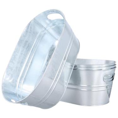 Imagem de HOIGON 4 peças de banheira galvanizada para bebidas de 4 galões, baldes de gelo ovais de 39 x 23 cm, baldes de gelo de metal para vinho, refrigerante, suco de frutas