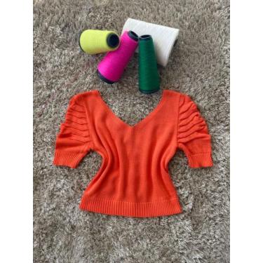Imagem de cropped feminino gola v manga princesa tricot, Laranja
