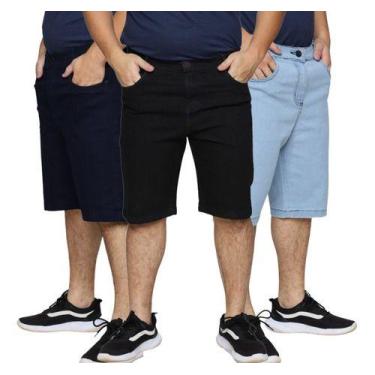 Imagem de Kit 3 Bermudas Jeans Masculina Tradicional Algodão Plus Size Premium -