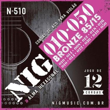 Imagem de Jogo Encordoamento Violão Aço 12 Cordas 010 Nig N510
