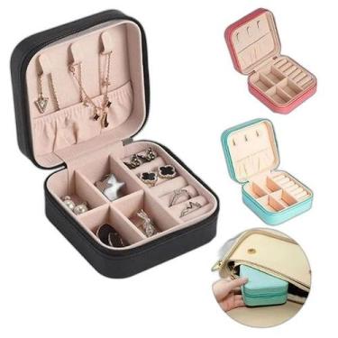 Imagem de Porta Jóias Portátil Viagem Estojo Maleta Caixa Couro Zíper - Sweet Ho
