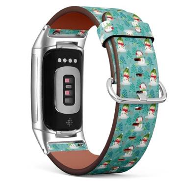 Imagem de Pulseira de relógio de couro de substituição para Fitbit Charge 5/Fitbit Charge 6 (árvore de Natal do homem neve) para mulheres e homens
