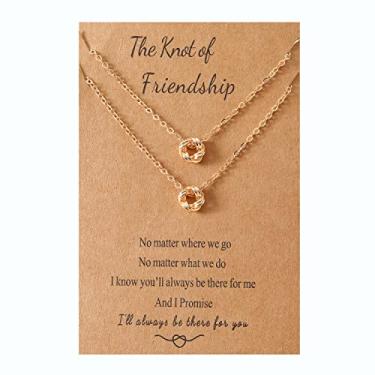 Imagem de Conjunto de colar de nó de amizade BFF para 2/3 de melhor amigo de longa distância combinando joias de amizade presente para irmã melhor amiga, Metal, Sem Pedra Preciosa