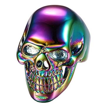 Imagem de HIJONES Anel masculino de caveira de aço inoxidável, Metal