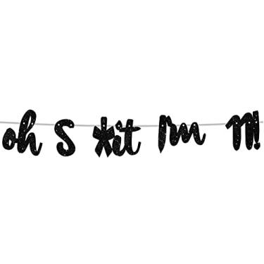 Imagem de Oh I'm 11! Pano de fundo com glitter preto Hallo Eleven Cheers to 11 anos Old tema decoração para meninos e meninas, festa de aniversário de 11 anos, estúdio de foto, decoração de bandeiras, suprimentos