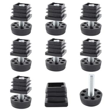 Imagem de bociloy 8 peças de pés niveladores ajustáveis 25 x 25 mm kit de inserção quadrada nivelador deslizante para móveis, perna de parafuso de nivelamento para armários, sofá, mesas, cadeiras elevador,