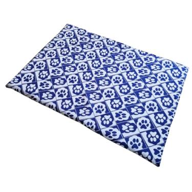 Imagem de Cama Colchonete P/Cães - Estampado. Capa Sai - M 70x50 - Impermeável Embaixo Tecido Confortavel (Médio, Patinhas azul)