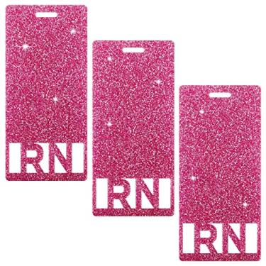 Imagem de Crachá de enfermeira RN com glitter registrado, suporte vertical para crachá de enfermeira, acessórios para crachá RN para mulheres, colegas de trabalho, empregados, estudantes de enfermagem (rosa)