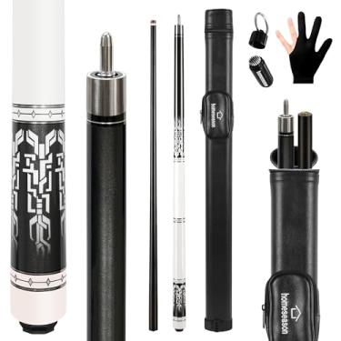 Imagem de HomeSeason Taco de sinuca de fibra de vidro 147.3 cm bastão de sinuca profissional 12,7 mm ponta de 4 camadas bastão de taco de baixa deflexão, com bolsa de couro 3 x 8/8 pinos de junta, ultra-suave,