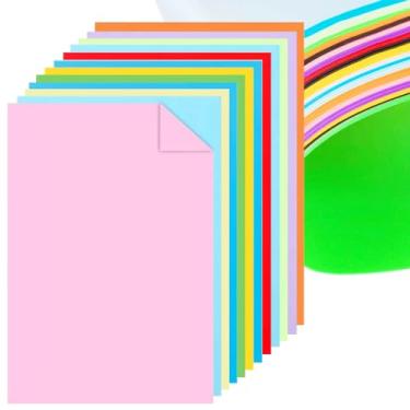Imagem de Cartolina colorida pesada, 50 folhas de papel colorido, tamanho A4 - 29,7 x 21 cm, 40,8 kg/350 g/m², 10 cores, papel cartolina impressa dupla face para arte DIY, artesanato em papel, material escolar