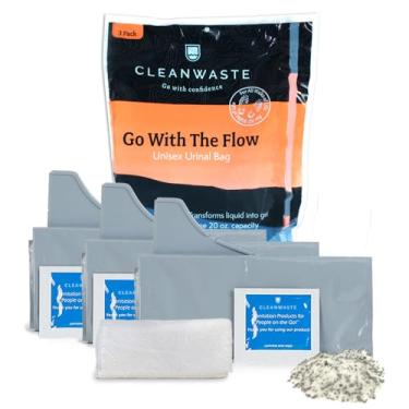 Imagem de Cleanwaste Go with The Flow Bolsa descartável para mictório (pacote único) – Alívio portátil da bexiga – Sem odores ou vazamentos – O kit inclui 3 sacos com pó gelificante, 3 lenços de mão e papel