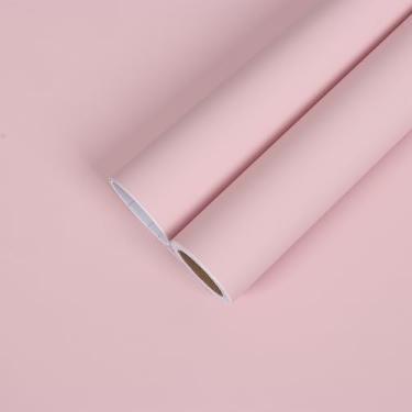 Imagem de CHIHUT Papel de parede rosa claro 30,5 cm x 1192 cm Papel de parede rosa sólido autoadesivo removível para sala de estar, papel de contato rosa espesso para bancadas, revestimento de parede, rolo de